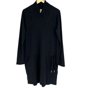 Indygena Dress Size Medium Black Drawstring Tie Waist Casual Pockets V Neck